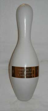 Recycled bowling pin trophy