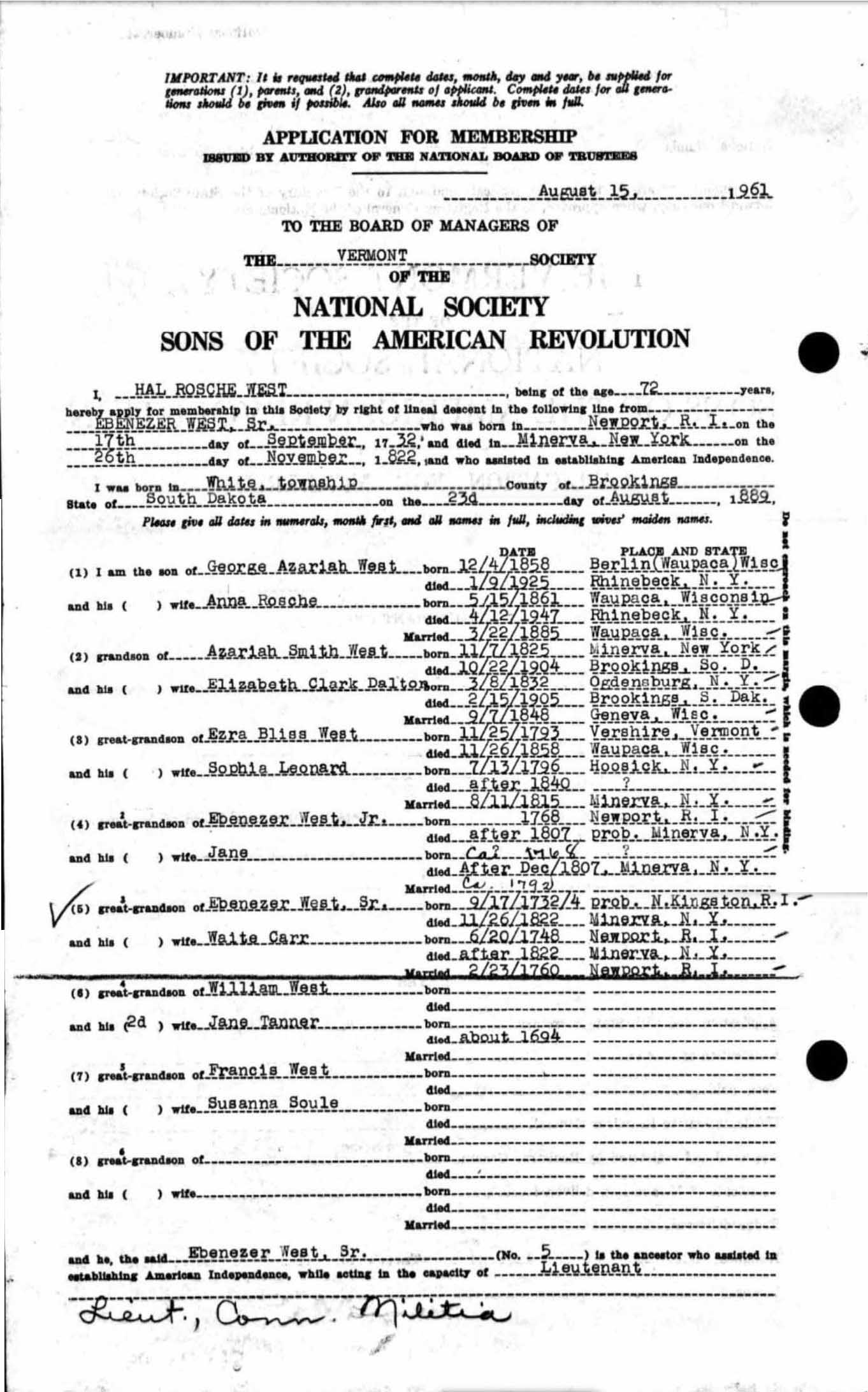 Application to Sons of the American Revolution Application to Sons of the American Revolution